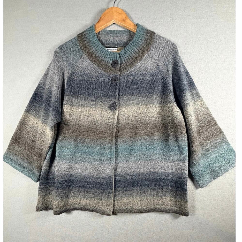 Croft & Barrow Womens Space Dye Cardigan Sweater L Blue Gray Taupe 3/4 Sleeve
